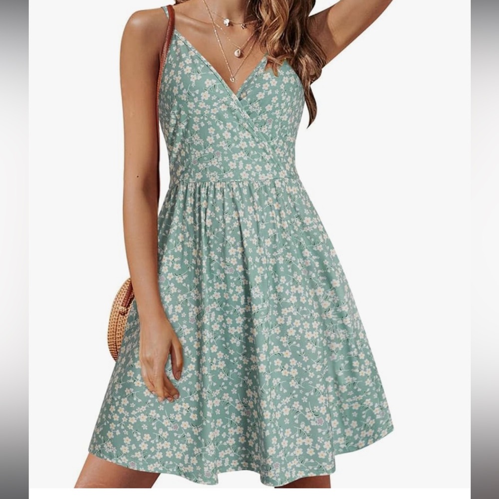 STYLEWORD Womens' V Neck Floral Sundress with Pocket